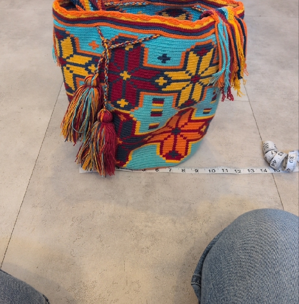 Handwoven Multicolor Wayuu-Style Bucket Bag - Bright Multicolor Summer Purse - Picture 9 of 10